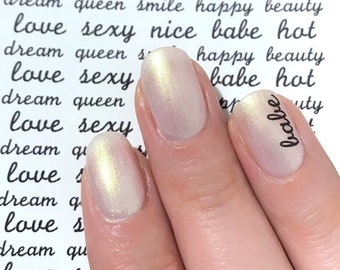 Romantic Word Nail Decals: Love, Smile, Happy
