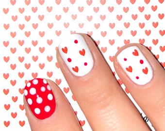 Tiny Red Hearts Nail Water Decals: Valentine's Day Nail Art