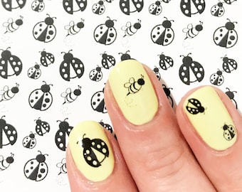 Ladybug nail decals bee nail art ladybird summer insects nature countryside meadow