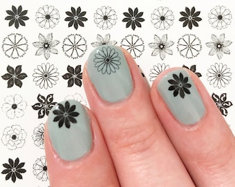 Black flowers nail art classy smart elegant nail water decals