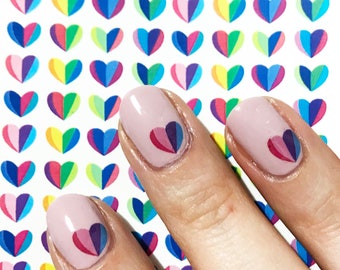Colorful Heart Nail Decals: Sweet Summer Nail Art
