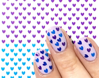 Tiny Hearts Nail Decals: Blue Purple Nail Art Stickers