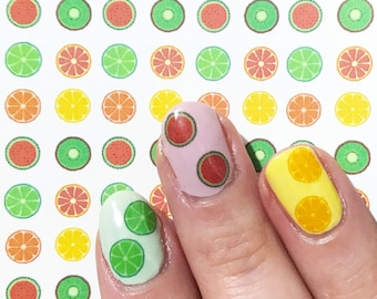 Summer Fruit Nail Decals: Citrus, Kiwi, Watermelon Waterslides
