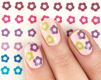 hippie flowers retro floral nail decals 70's groovy summer nail art
