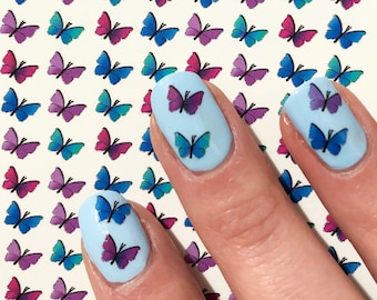colourful butterfly nail decals purple green red blue pink summer nail art
