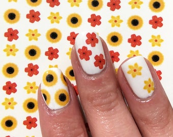Sunflower Nail Water Decals: Retro Floral Nail Art