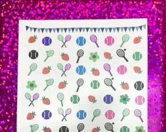 Wimbledon Tennis Nail Art Water Decals: Strawberries & Rackets