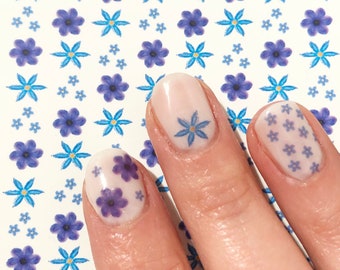 Nail Water Decals blue flowers forget me not violets scilla