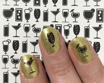Cocktail nail water sticker decals party nail art summer happy weekend vibes fingerbang