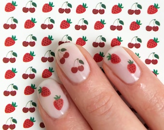 Strawberry & Cherry Nail Decals, Fruit Water Transfer Nail Art