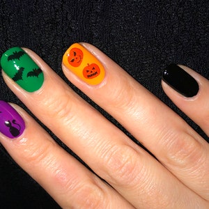 Halloween Nail Art pumpkin bats spider web boo trick or treat Jack-o'-lantern spooky season scary decals water stickers zdjęcie 4
