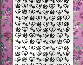 Waterslide Nail Art paws, dogs, cats, animal love, hearts, nature