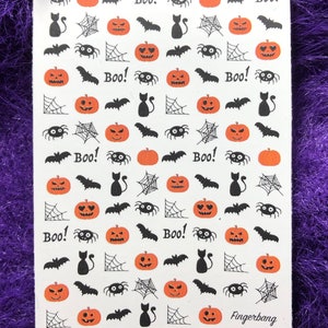 Halloween Nail Art pumpkin bats spider web boo trick or treat Jack-o'-lantern spooky season scary decals water stickers zdjęcie 2