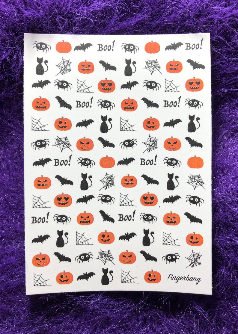 Halloween Nail Art pumpkin bats spider web boo trick or treat Jack-o'-lantern spooky season scary decals water stickers zdjęcie 2