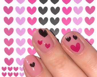 Black and Pink Hearts Nail Art Water Decals