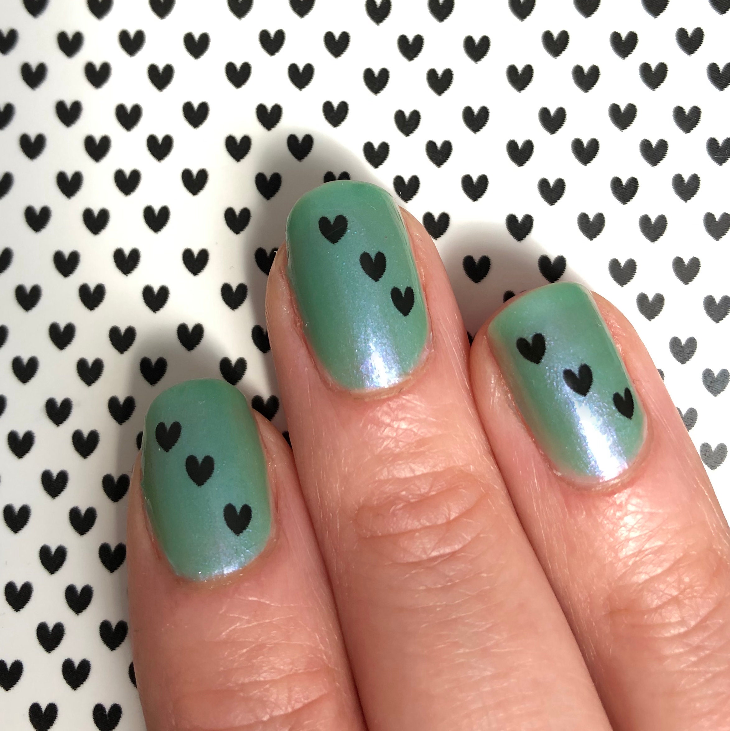 Tiny hearts nail water decals black red green blue purple pink cute c…