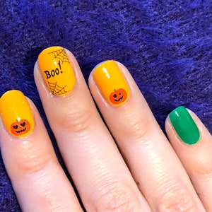 Halloween Nail Art pumpkin bats spider web boo trick or treat Jack-o'-lantern spooky season scary decals water stickers zdjęcie 5
