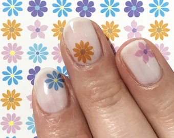 Retro Flower Nail Decals: Groovy 60s 70s Summer Nail Art