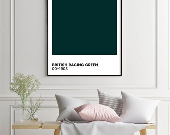 Vibrant BRITISH RACING GREEN, Pantone® Inspired Colour Poster, various option cmyk Swatch/Border/Full Size - In sizes A4 - A0