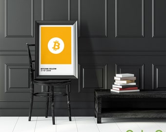 BITCOIN YELLOW + LOGO - Pantone Inspired - Various Options - cmyk/Swatch/Border/Full Size - In sizes A4 - A0