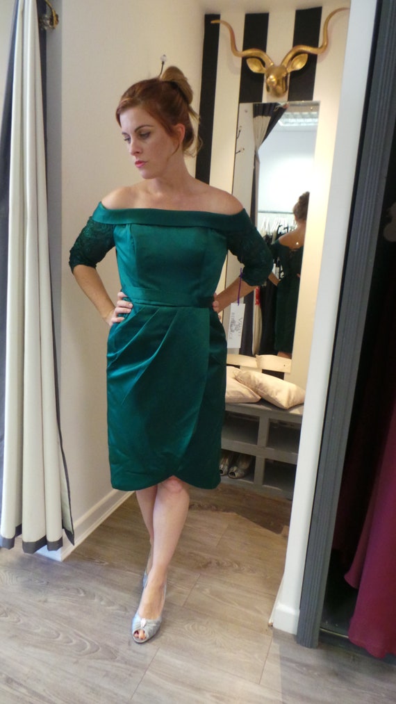 emerald bardot dress