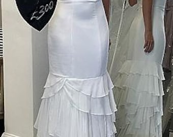 Vestido de novia de sirena de gasa, escote corazón, talla 12 del Reino Unido