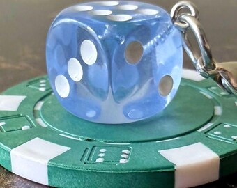 Handmade Blue Dice Keychain – Lucky Charm Keyring | Gamer Gift, Casino Accessory, Retro Resin Dice