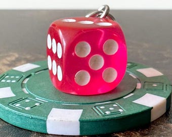 Handmade PInk Dice Keychain – Lucky Charm Keyring | Gamer Gift, Casino Accessory, Retro Resin Dice