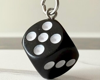Handmade Black Dice Keychain – Lucky Charm Keyring | Gamer Gift, Casino Accessory, Retro Resin Dice