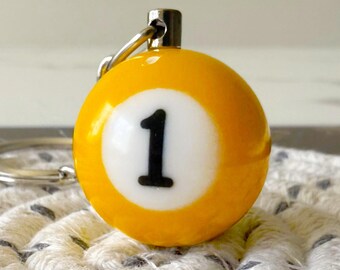 Mini Billiard Ball Keychain – Yellow Pool Ball #1 Keyring | Fun Gift for Pool Lovers, Men, and Bar Game Fans