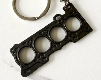 Engine Head Gasket Black Keychain | Car Lover Gift | Metal Automotive Keyring | Mechanic Gift | Handmade Style Garage Accessory
