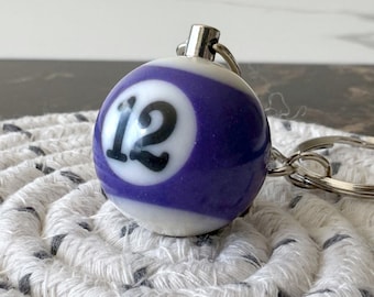 Mini Billiard Ball Keychain – Violet Pool Ball #12 Keyring | Fun Gift for Pool Lovers, Men, and Bar Game Fans