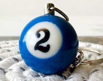 Mini Billiard Ball Keychain – Navy Blue Pool Ball #2 Keyring | Fun Gift for Pool Lovers, Men, and Bar Game Fans