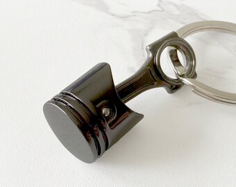 Engine Piston Black Keychain | Car Lover Gift | Metal Automotive Keyring | Mechanic Gift | Handmade Style Garage Accessory