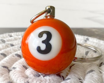 Mini Billiard Ball Keychain – Orange Pool Ball #3 Keyring | Fun Gift for Pool Lovers, Men, and Bar Game Fans
