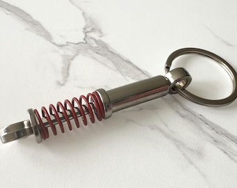 Shock Absorber Red Keychain | Car Lover Gift | Metal Automotive Keyring | Mechanic Gift | Handmade Style Garage Accessory