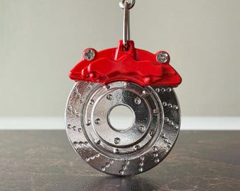 Brake Disc Red Keychain | Car Lover Gift | Metal Automotive Keyring | Mechanic Gift | Handmade Style Garage Accessory