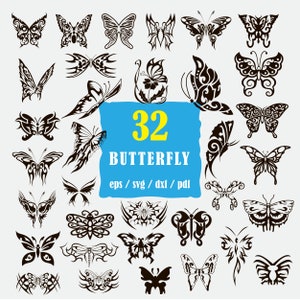 BUTTERFLY SVG, butterflies svg, cartoon butterfly, tattoo butterfly dxf, flourish butterfly, cute butterfly, butterfly Silhouette, cut file