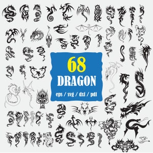 Dragon SVG, Dragon PNG, Cut dragon DXF, tatouage dxf, bundle dragon svg, ensemble dragon vectoriel, dragon Silhouette, clip art dragon, fichier de contour