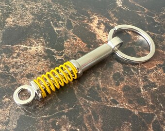 Shock Absorber Yellow Keychain | Car Lover Gift | Metal Automotive Keyring | Mechanic Gift | Handmade Style Garage Accessory