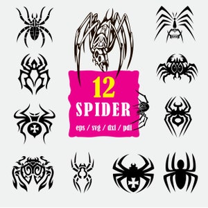 スパイダー SVG、スパイダー PNG、カット スパイダー DXF、タトゥー dxf、バンドル スパイダー svg、ベクトル スパイダー セット、スパイダー シルエット、スパイダー クリップアート、アウトライン ファイル