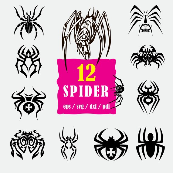 Spider Svg Spider Png Cut Spider Dxf Tattoo Dxf Bundle Etsy