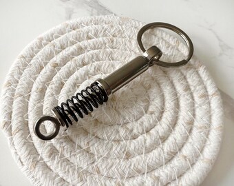 Shock Absorber Black Keychain | Car Lover Gift | Metal Automotive Keyring | Mechanic Gift | Handmade Style Garage Accessory