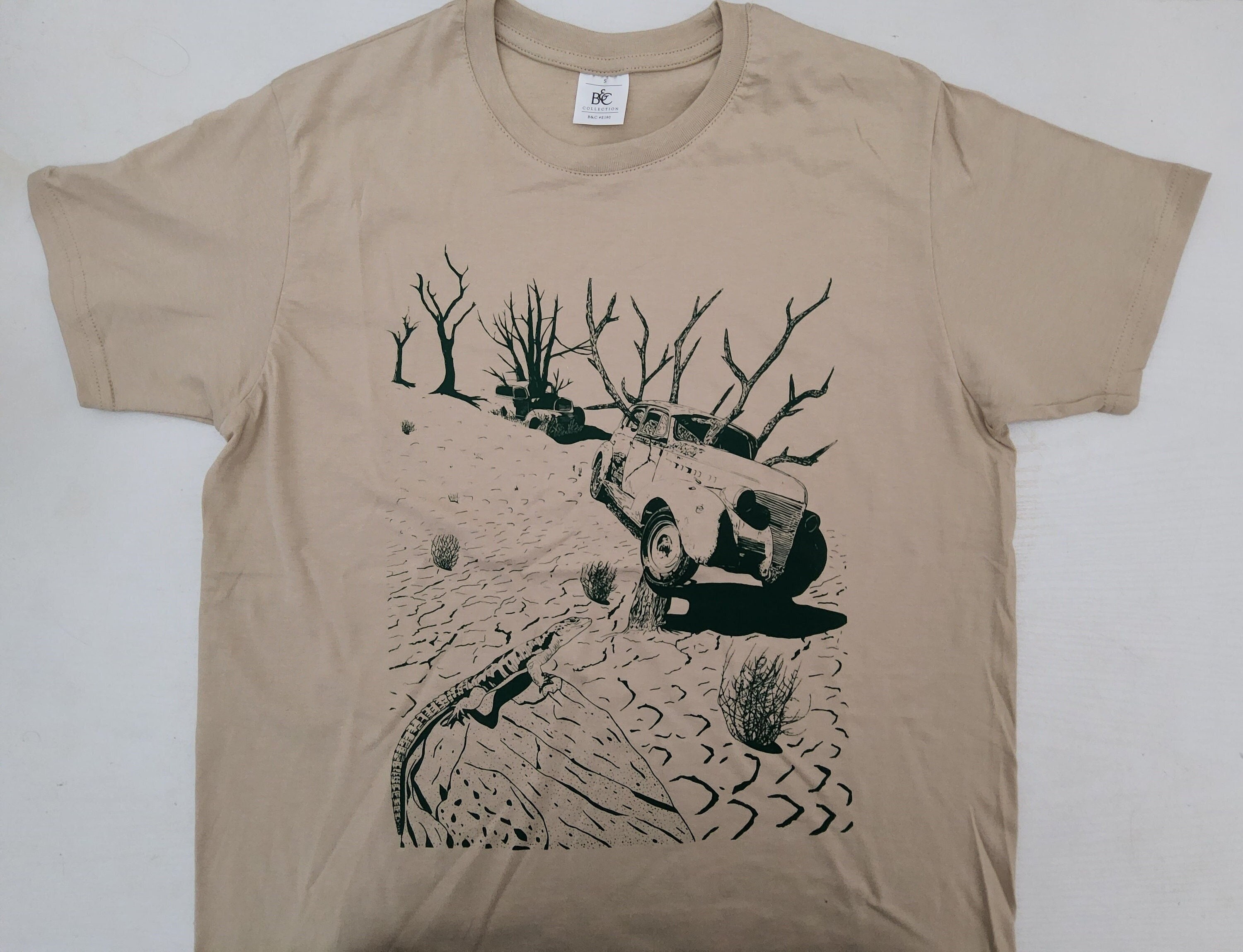 - Sleeve Color Original Etsy Tree T-shirt Hand-printed Neck, Cotton, Design, Crew B&C 100% Sand With Short T-shirt,