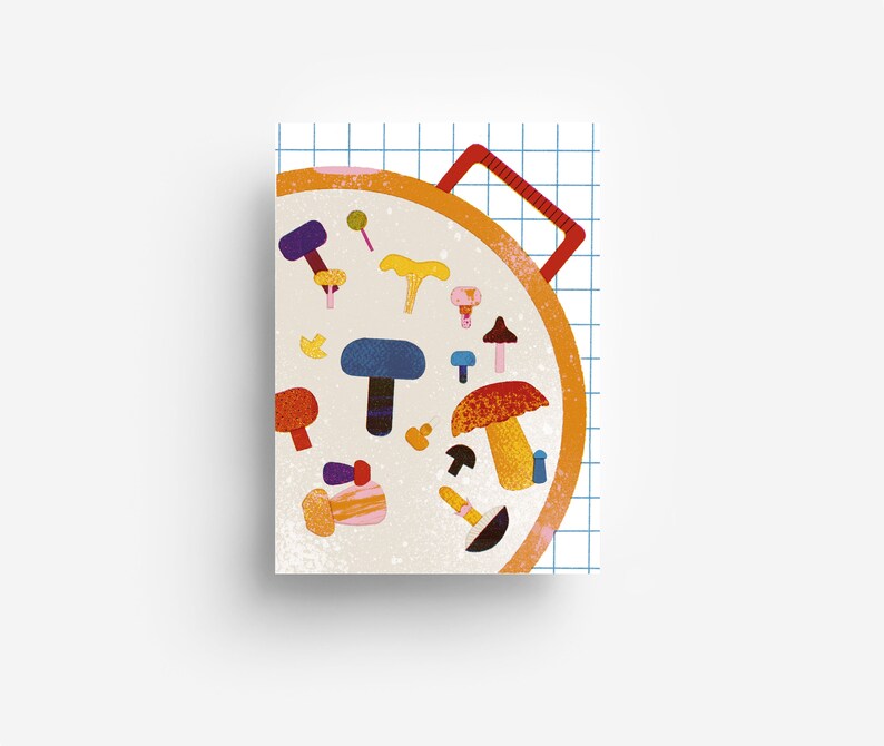 Carte postale de poêle à champignons DIN A6 image 1