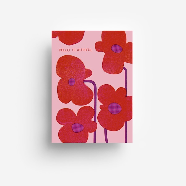 Red Flowers Postcard DIN A6