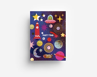 Outer Space Party Invitation Postcard DIN A6