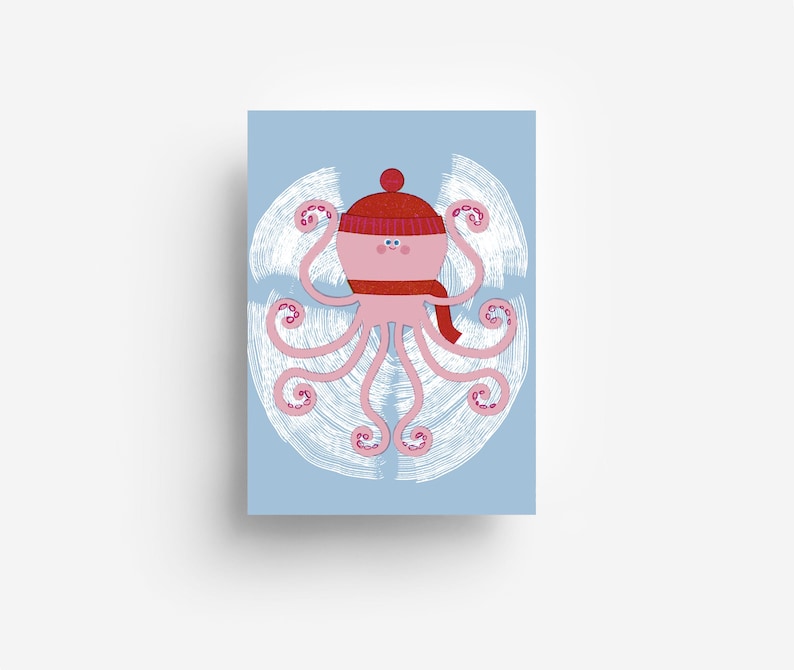 Carte postale poulpe de Noël DIN A6 image 1