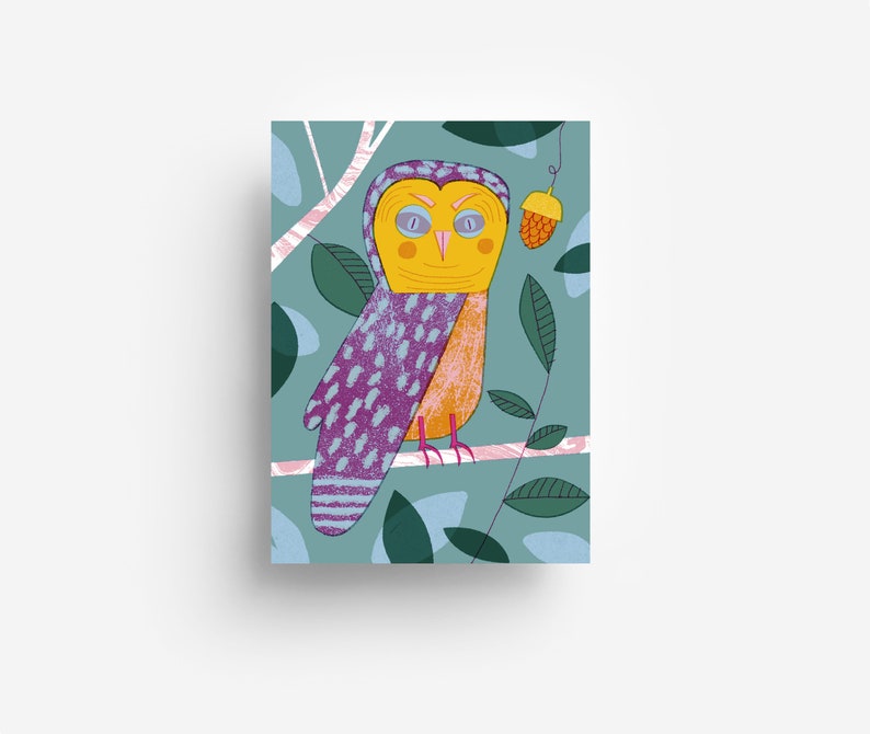 Carte postale hibou DIN A6 image 1
