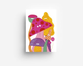 Happy Mushrooms Postcard DIN A6